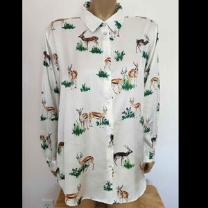 Zara Size XL Flowy Antelope Blouse Top Women's White Flowy Shirt